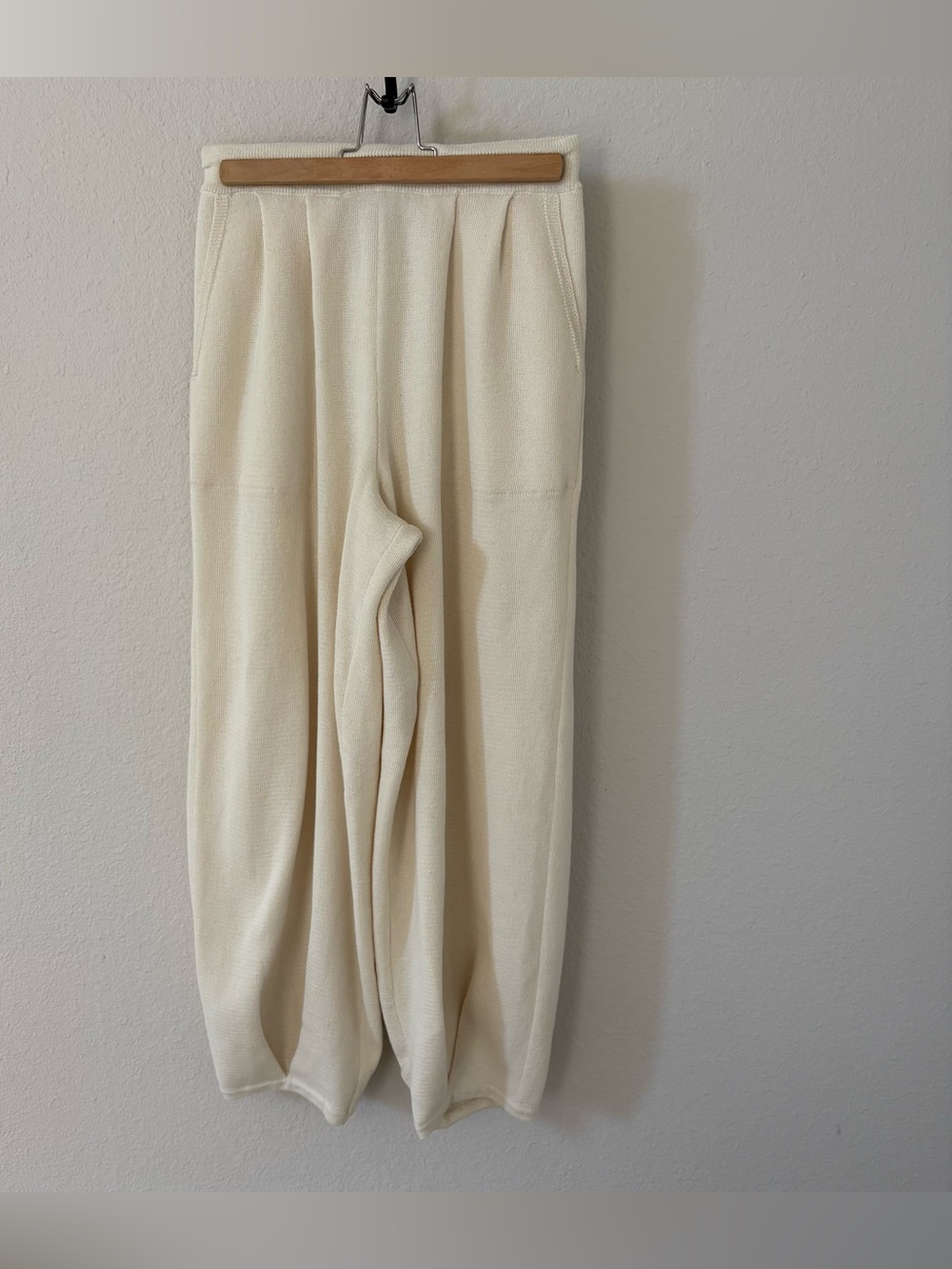 Free People Freya Knit Linen Blend Pleated Harem Pants Oatmeal Bone Size Medium